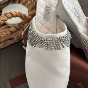 Luxurious White Satin Slippers with Crystal Embellishments